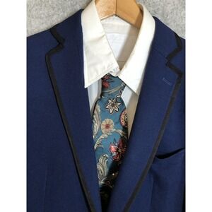 Tallia Blazer Mens 38R Navy Blue Contrast Trim Notch Lapel 2 Button Sport Coat